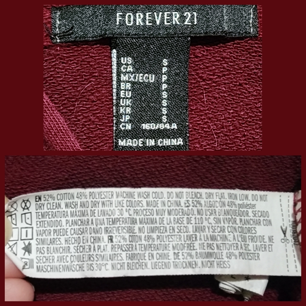 Forever 21 Maroon Crop Top Zipper Down Hoodie Sz Sm - Picture 4 of 5